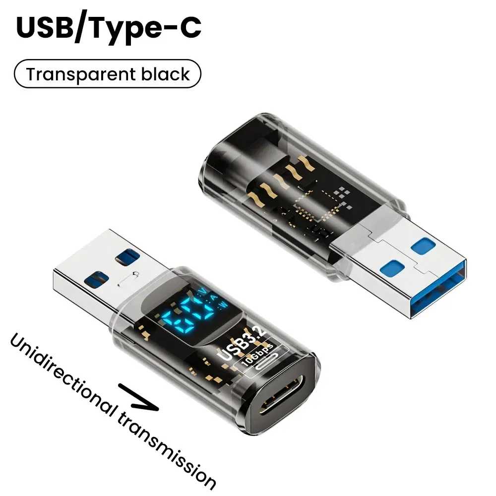Adaptateur USB 3.2 avec affichage numérique, USB-A vers USB-C, transfert de données et charge rapide 60 W, convertisseur USB-C pour PC, iPhone 15 et Samsung 7