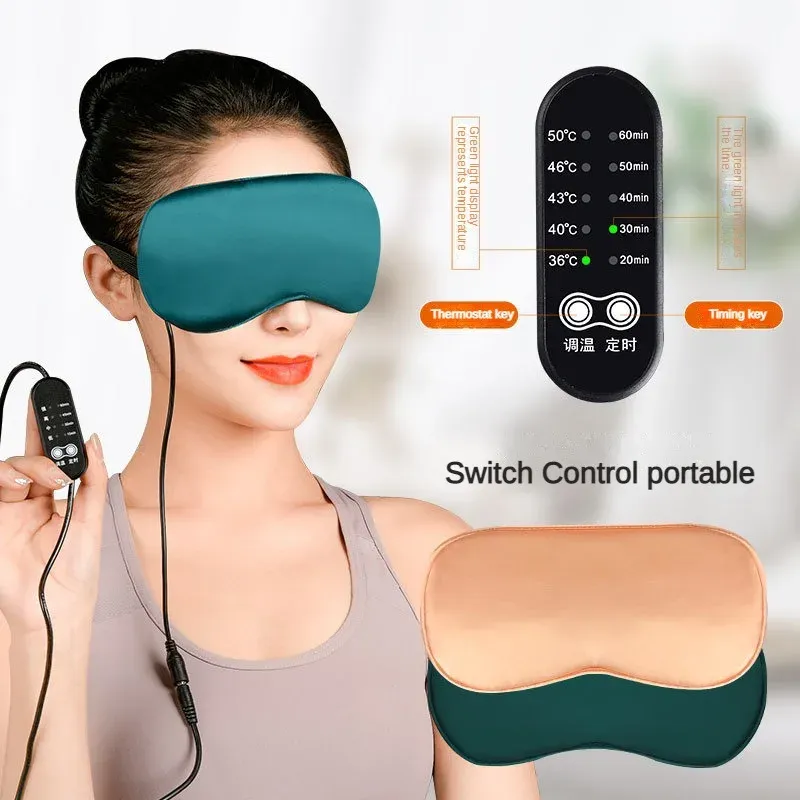 Masque de sommeil en soie, masque chauffant USB pour les yeux, compresse à vapeur chaude, cache-yeux à température électrique réglable, bandeau pour les yeux - Image 1