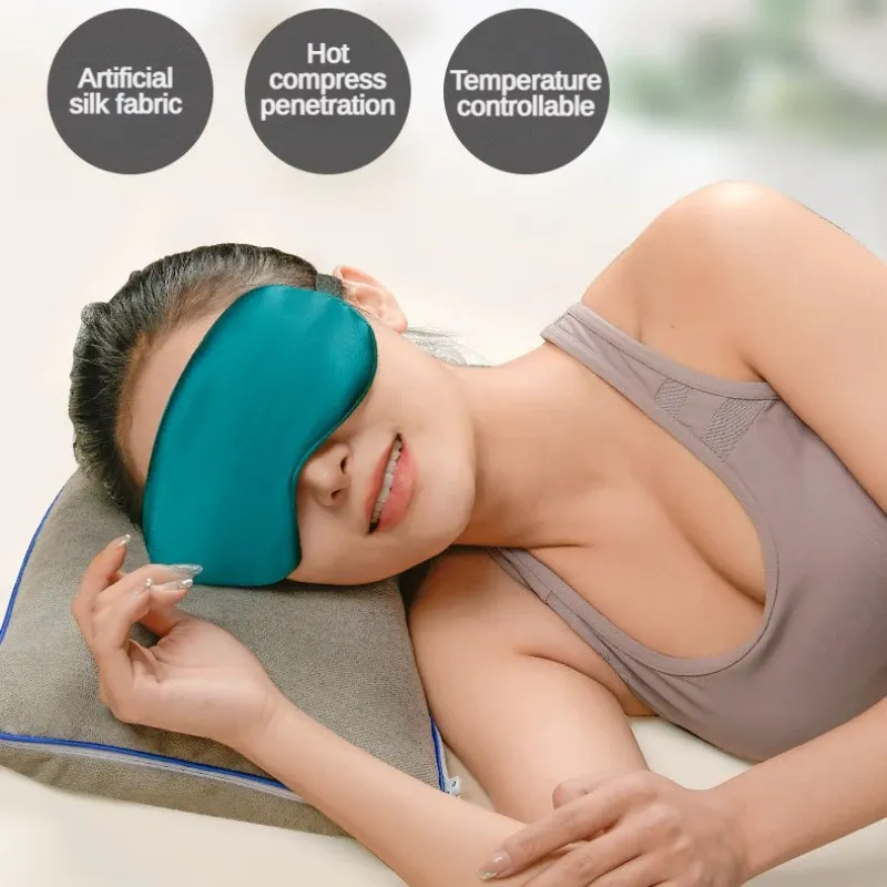 Masque de sommeil en soie, masque chauffant USB pour les yeux, compresse à vapeur chaude, cache-yeux à température électrique réglable, bandeau pour les yeux 4