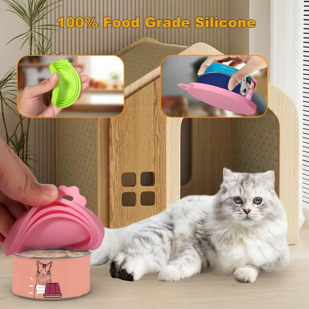 Couvercles universels en silicone pour boîtes de conserve pour animaux de compagnie, avec cuillères réutilisables pour aliments humides pour chats, compatibles avec la plupart des boîtes standard 5
