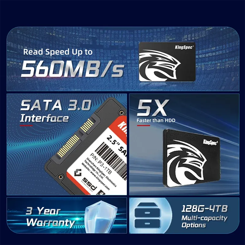 Disque SSD interne 2,5 pouces SATA KingSpec pour ordinateur portable et PC 3