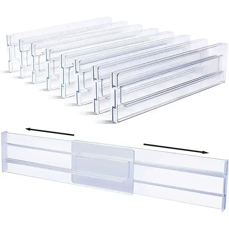 Séparateurs de tiroir extensibles en plastique transparent, 27,5 à 52 cm (Hauteur 8 cm) - Image 1