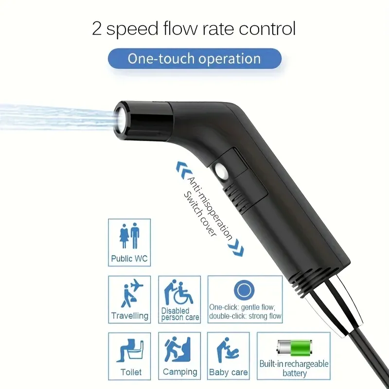 Pulvérisateur de bidet électrique portable avec 2 réglages de pression, rechargeable, avec réservoir d'eau, idéal pour les voyages 6