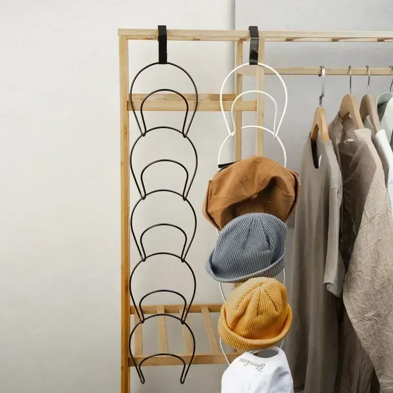 Support de rangement pour porte de placard avec crochets pour cintres, chapeaux, écharpes, sacs et casquettes 1