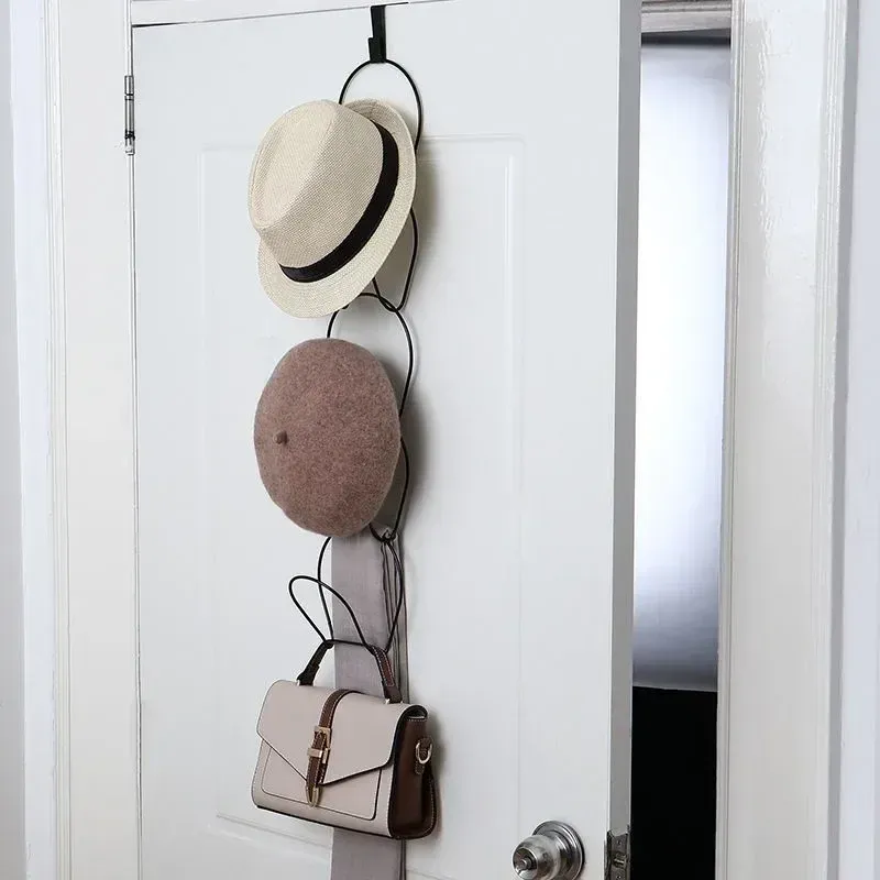 Support de rangement pour porte de placard avec crochets pour cintres, chapeaux, écharpes, sacs et casquettes 3