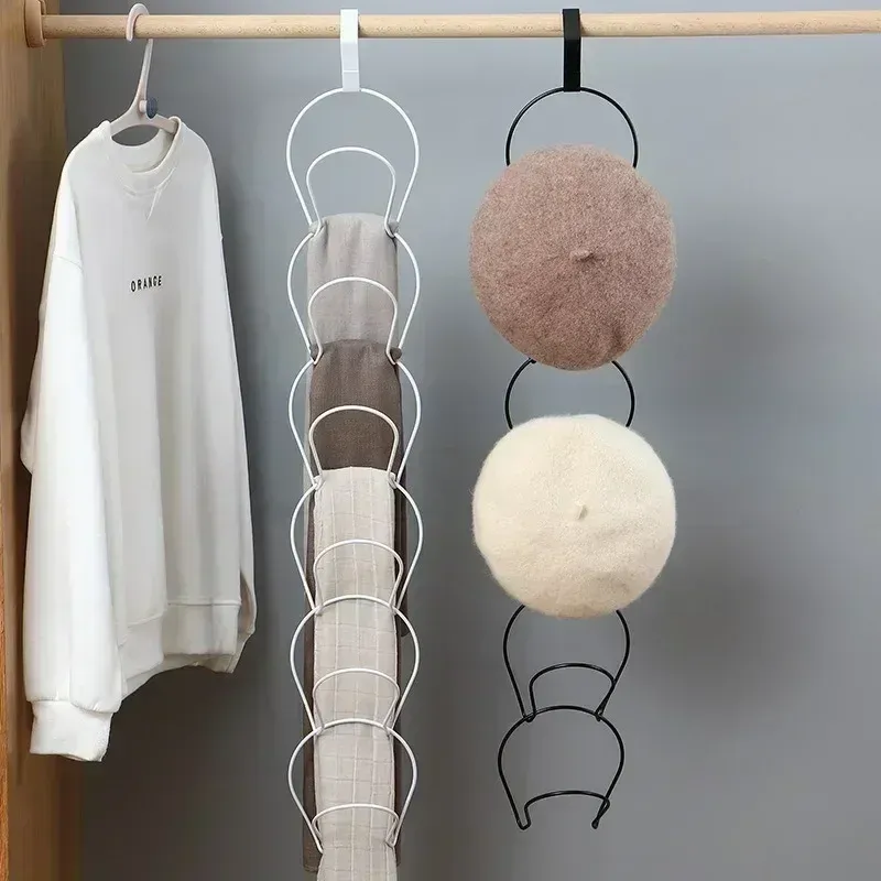 Support de rangement pour porte de placard avec crochets pour cintres, chapeaux, écharpes, sacs et casquettes 2