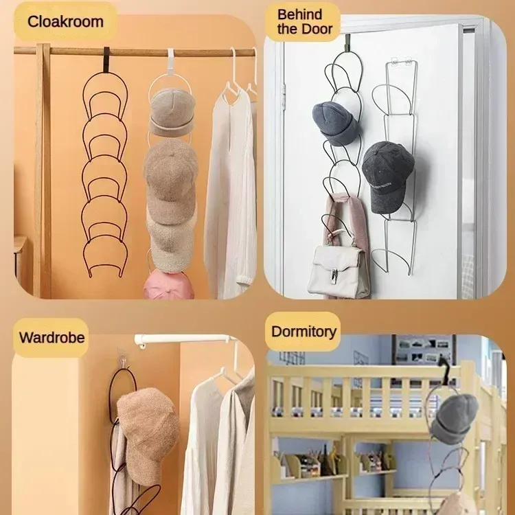 Support de rangement pour porte de placard avec crochets pour cintres, chapeaux, écharpes, sacs et casquettes 6