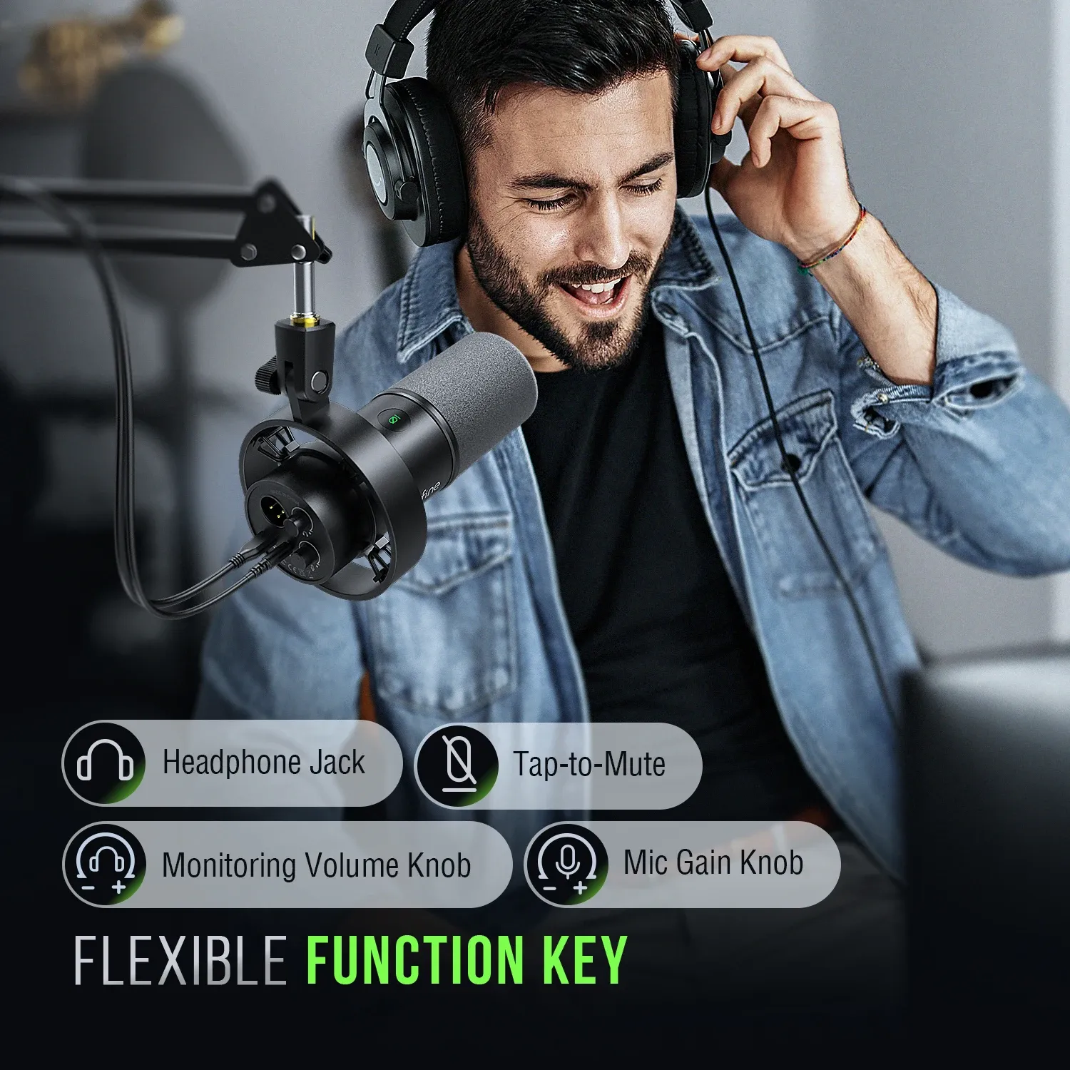 FIFINE K688 – Microphone dynamique USB/XLR avec support antichoc, bouton de sourdine tactile et contrôle du volume, compatible PC et carte son 4