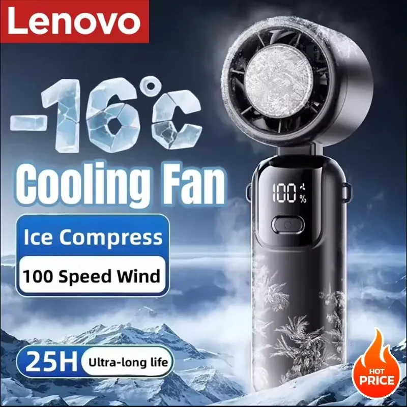 Ventilateur portable Lenovo à refroidissement par glace, 100 vitesses, mode turbo, USB, pliable et suspendable pour l'extérieur - Image 1