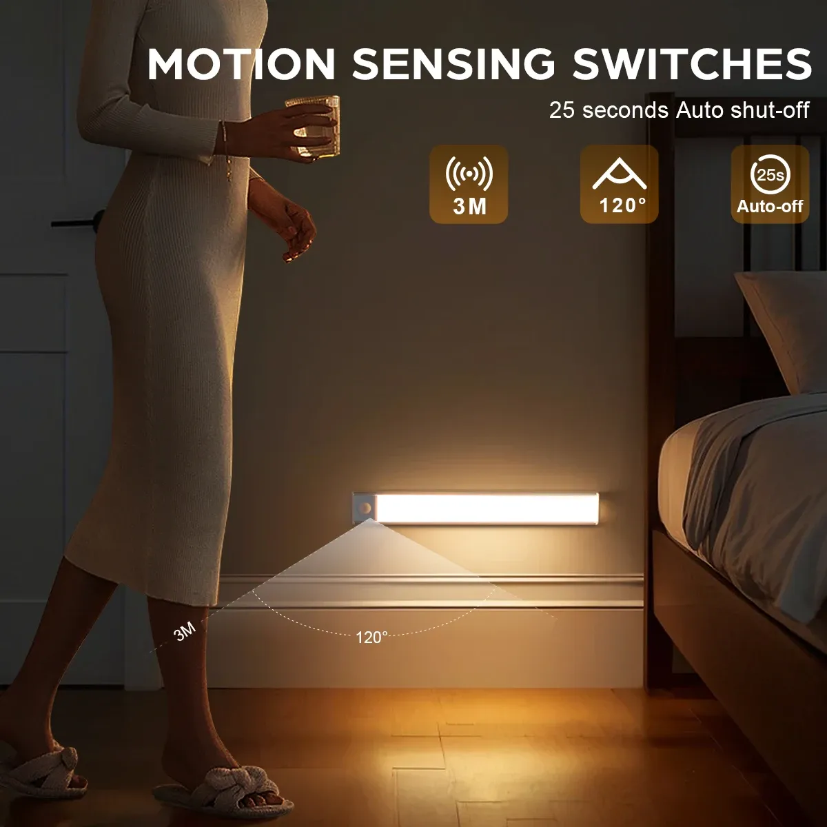 Lampe LED rechargeable à détecteur de mouvement 30/50 cm, ultra-fine, 3 couleurs réglables, idéale pour armoire 4