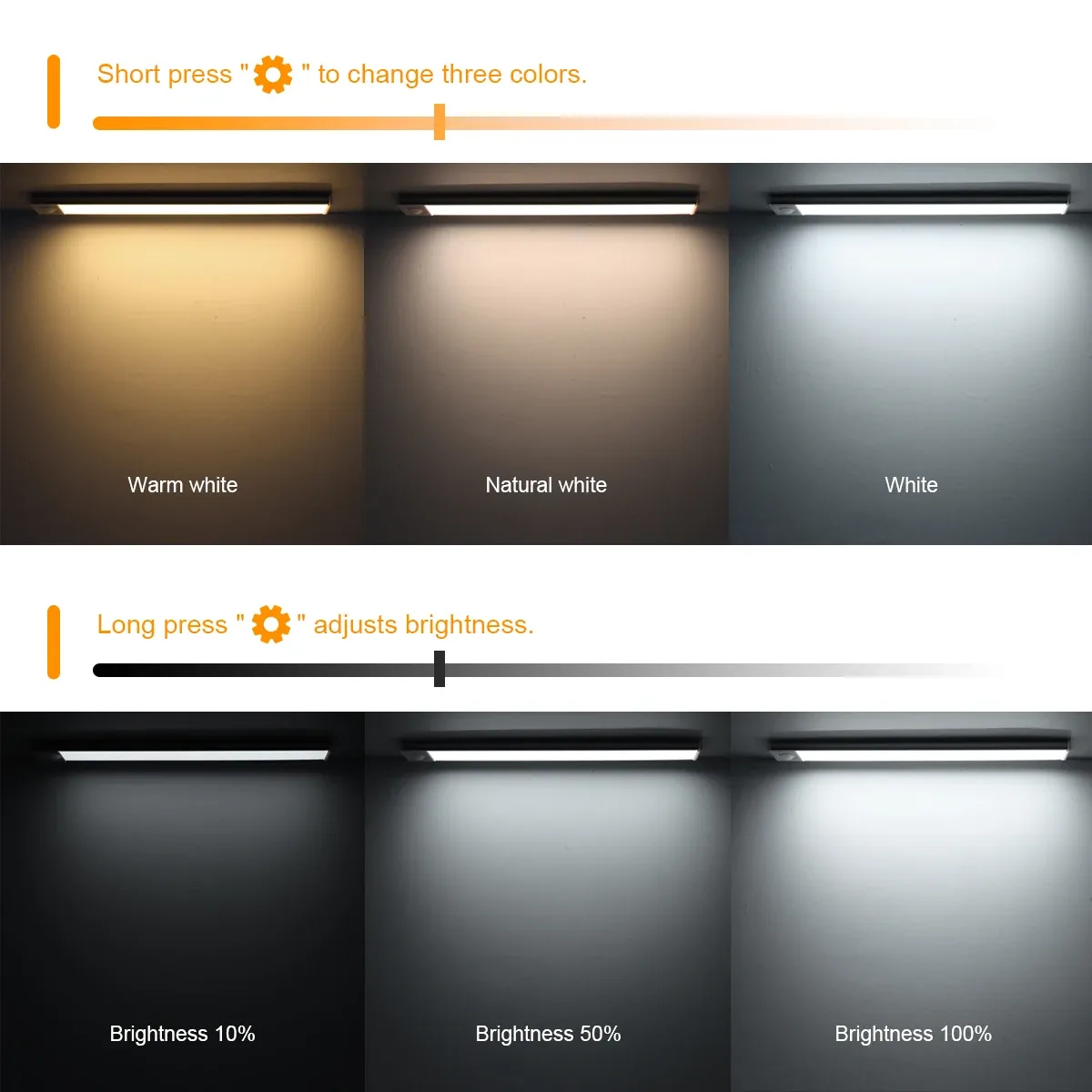 Lampe LED rechargeable à détecteur de mouvement 30/50 cm, ultra-fine, 3 couleurs réglables, idéale pour armoire 6