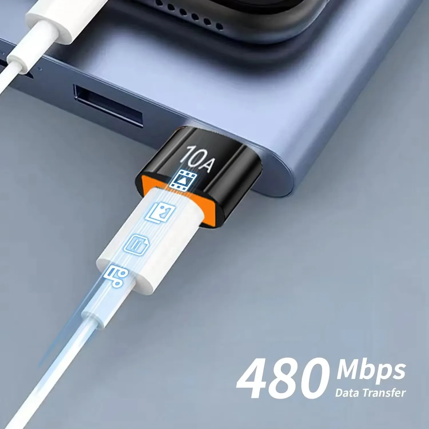 Adaptateur USB-A vers USB-C vu de profil