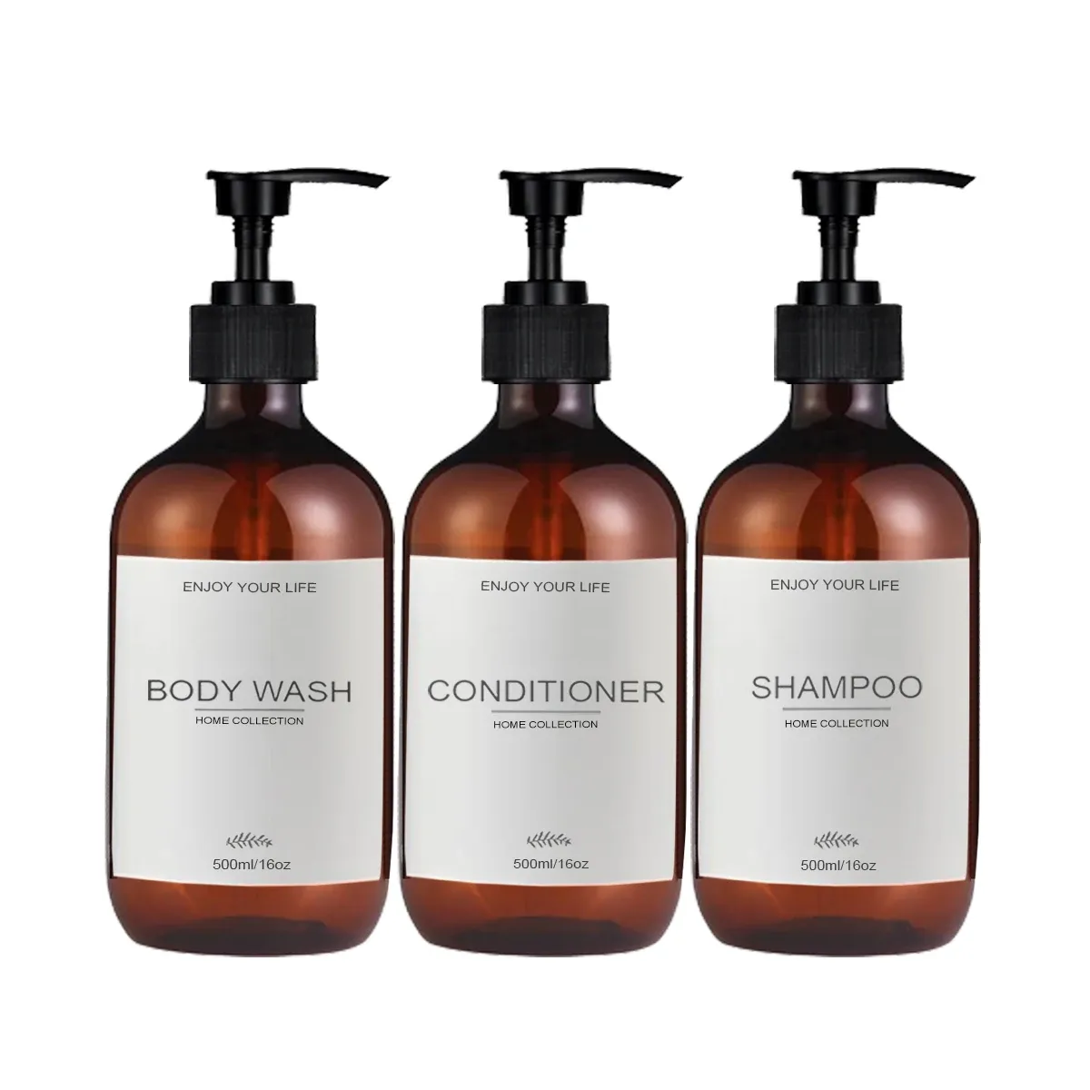 Lot de 3 distributeurs à pompe de 500 ml pour shampoing, revitalisant et savon 7