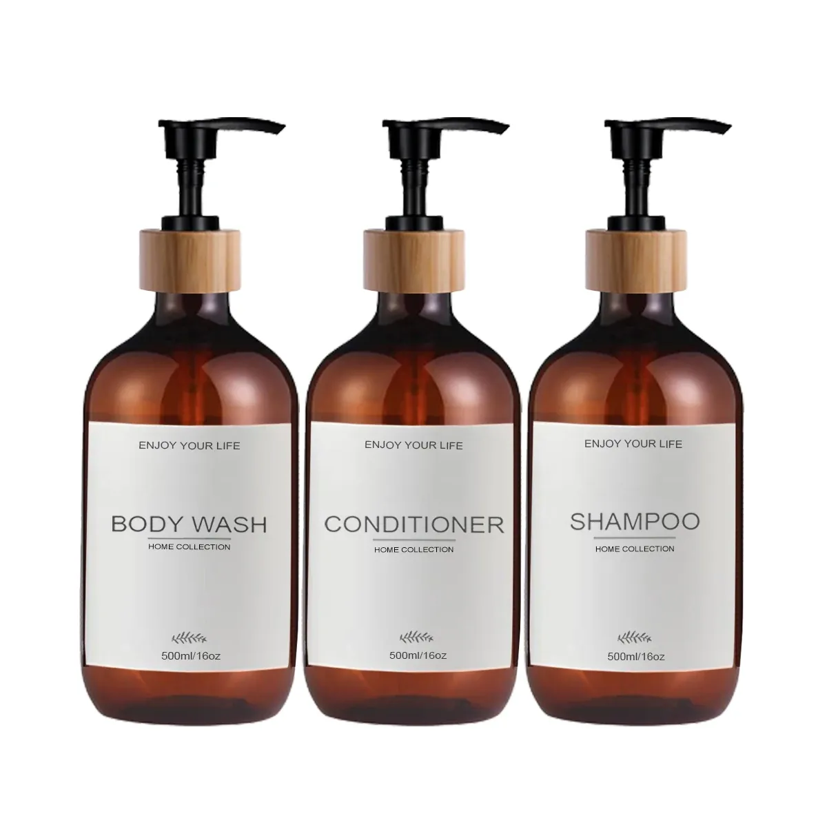 Lot de 3 distributeurs à pompe de 500 ml pour shampoing, revitalisant et savon 8