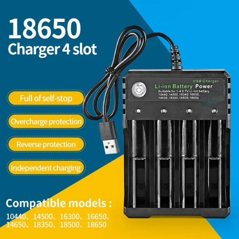 Chargeur USB 4 emplacements, charge indépendante, batterie Li-ion 4.2V, 2X 3X 4X, chargeur portable rechargeable pour 18650 18350 18500 6
