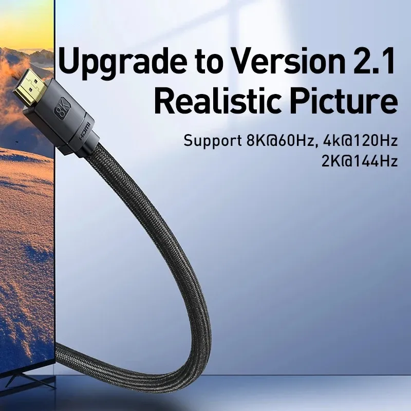 Câble HDMI Baseus 48 Gbps pour Xiaomi Mi Box, PS5, PS4 – Compatible 8K/60Hz, 4K 2.0 et 2.1 5