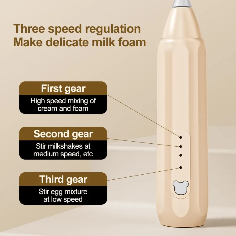 Mousseur à lait électrique rechargeable USB, 3 vitesses 5