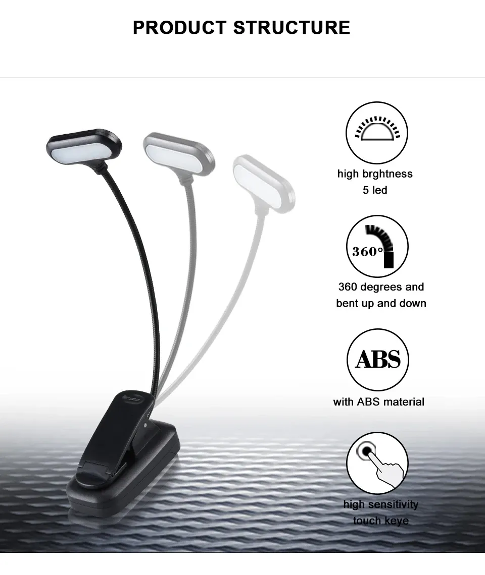 Lampe LED réglable à clipser pour livre