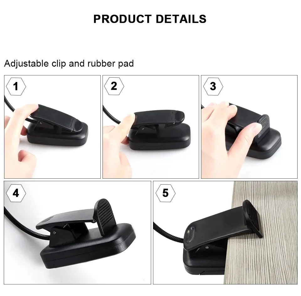 Lampe LED réglable à clipser pour livre