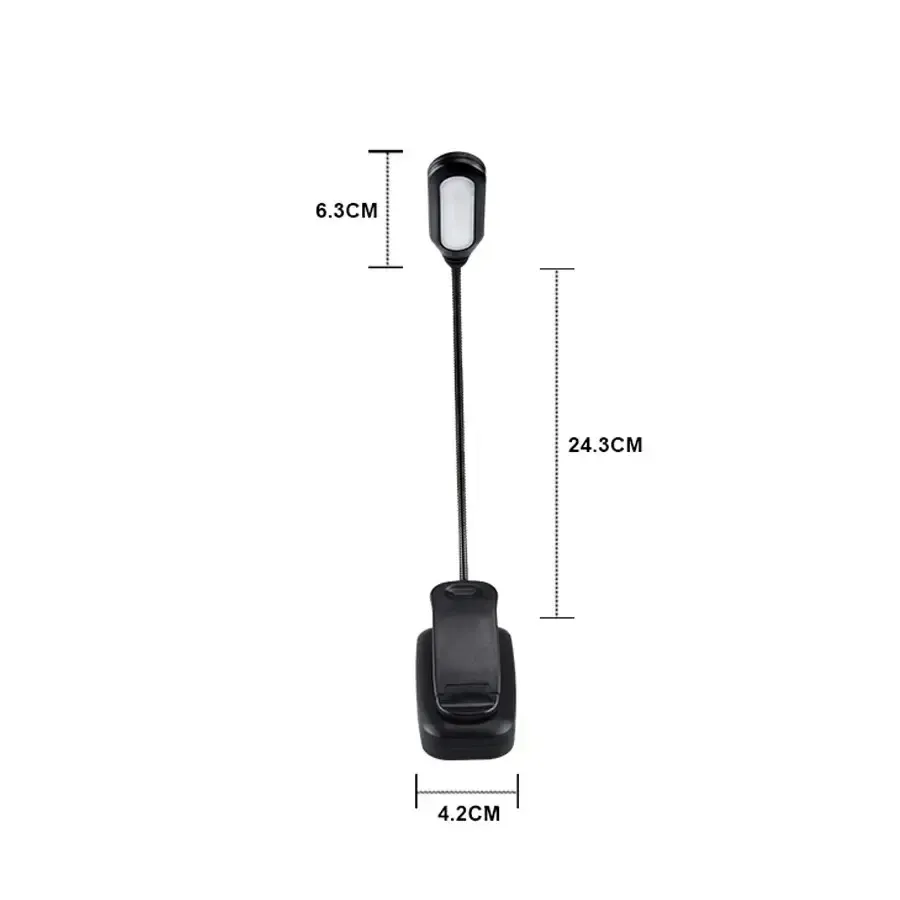 Lampe LED flexible à pince pour livre, réglable et portable, alimentée par batterie 8