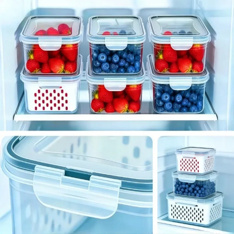 Lot de 6 Contenants de Rangement pour Fruits avec Passoire Amovible pour Réfrigérateur – Conservation Prolongée des Baies et Fruits Frais 2