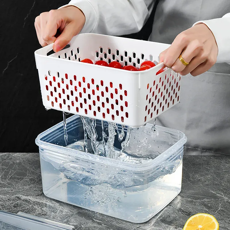 Lot de 6 Contenants de Rangement pour Fruits avec Passoire Amovible pour Réfrigérateur – Conservation Prolongée des Baies et Fruits Frais 3