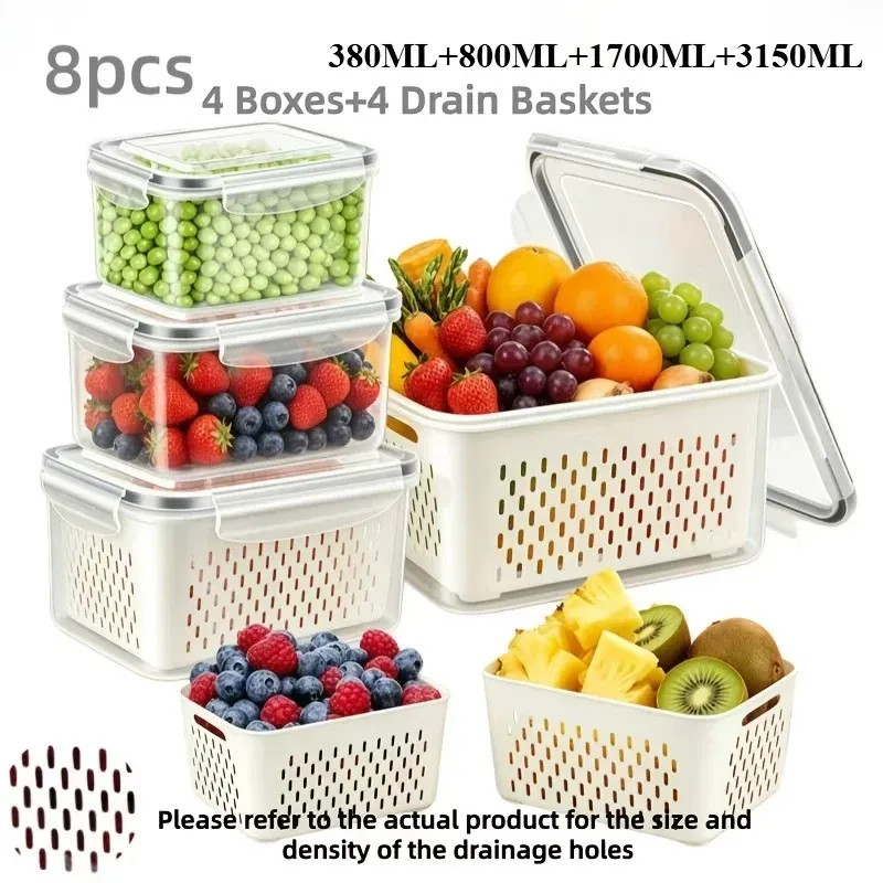 Lot de 6 Contenants de Rangement pour Fruits avec Passoire Amovible pour Réfrigérateur – Conservation Prolongée des Baies et Fruits Frais 10