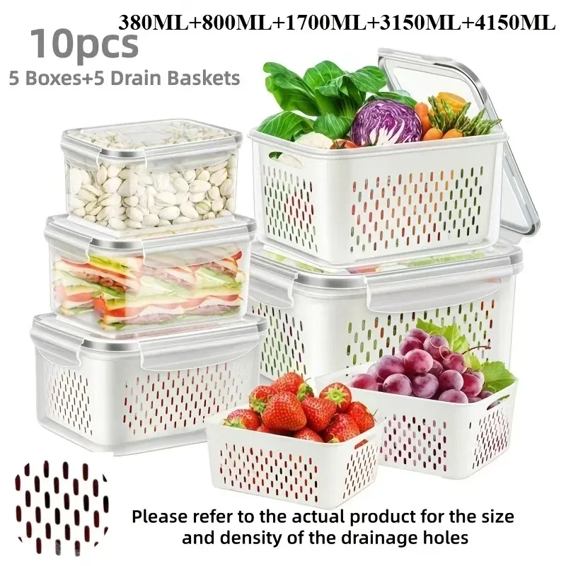Lot de 6 Contenants de Rangement pour Fruits avec Passoire Amovible pour Réfrigérateur – Conservation Prolongée des Baies et Fruits Frais 8