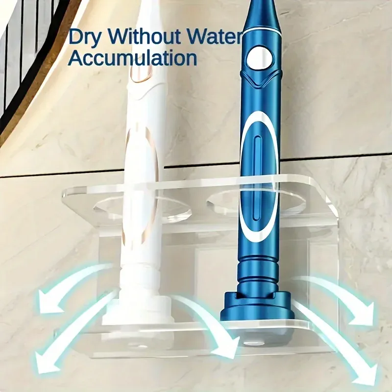 Support mural transparent et lisse pour brosse à dents électrique, design épuré et peu encombrant, étagère moderne pour salle de bain 3