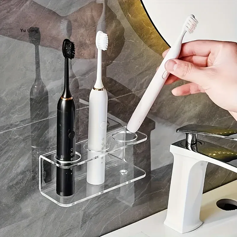 Support mural transparent et lisse pour brosse à dents électrique, design épuré et peu encombrant, étagère moderne pour salle de bain 1