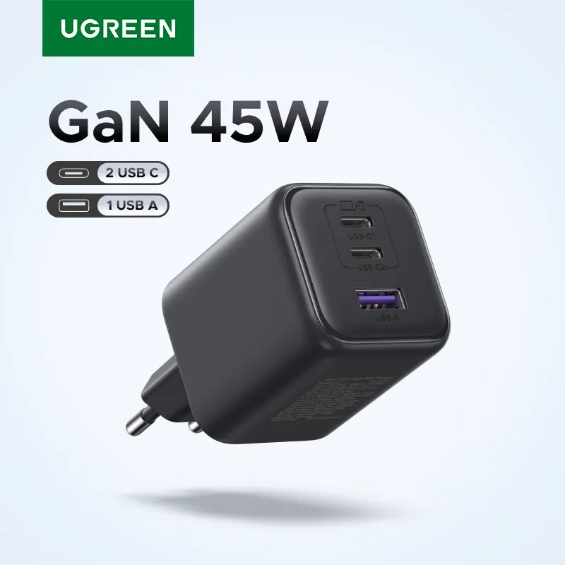 UGREEN Chargeur GaN 45W/30W/25W/20W, PD 3.0, PPS, QC 3.0, USB-C, charge rapide pour iPhone 16, 15, 14 Pro Max, Samsung S25, iPad Air (prise UE) - Image 1
