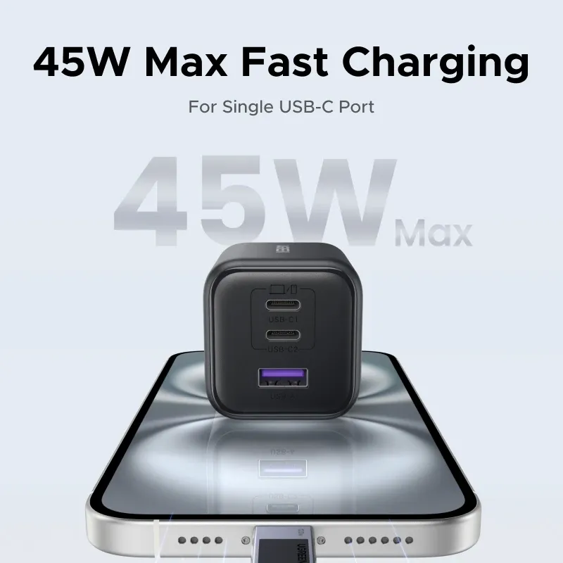 UGREEN Chargeur GaN 45W/30W/25W/20W, PD 3.0, PPS, QC 3.0, USB-C, charge rapide pour iPhone 16, 15, 14 Pro Max, Samsung S25, iPad Air (prise UE) 3