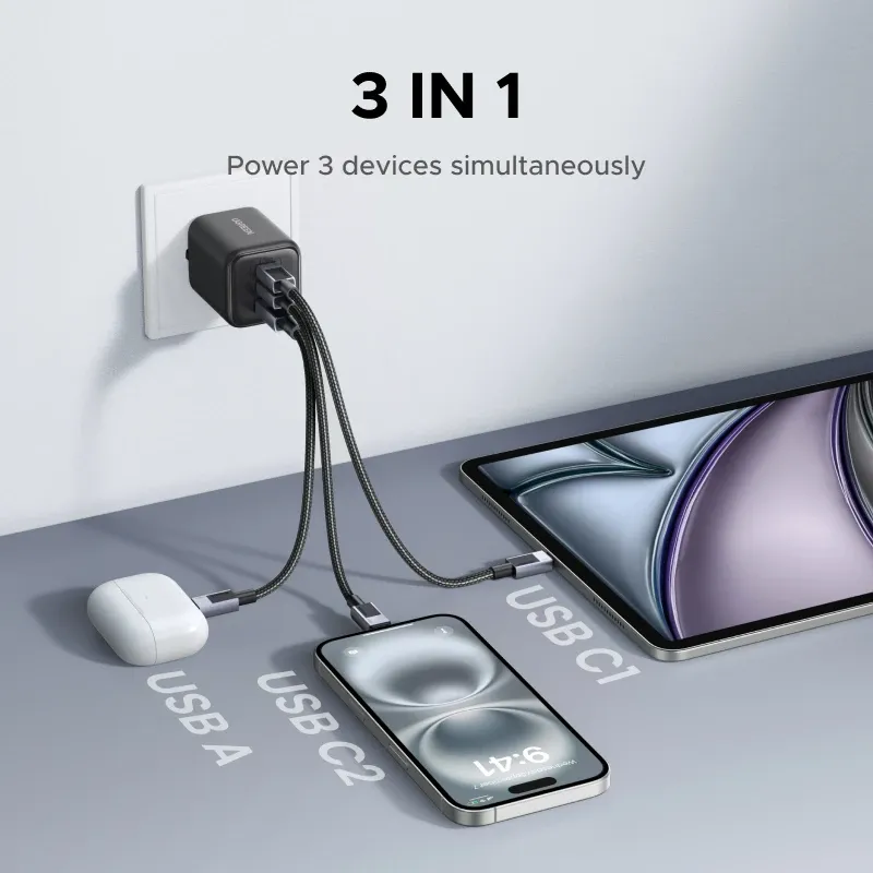 UGREEN Chargeur GaN 45W/30W/25W/20W, PD 3.0, PPS, QC 3.0, USB-C, charge rapide pour iPhone 16, 15, 14 Pro Max, Samsung S25, iPad Air (prise UE) 2