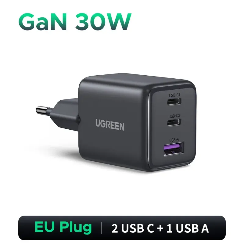 UGREEN Chargeur GaN 45W/30W/25W/20W, PD 3.0, PPS, QC 3.0, USB-C, charge rapide pour iPhone 16, 15, 14 Pro Max, Samsung S25, iPad Air (prise UE) 9