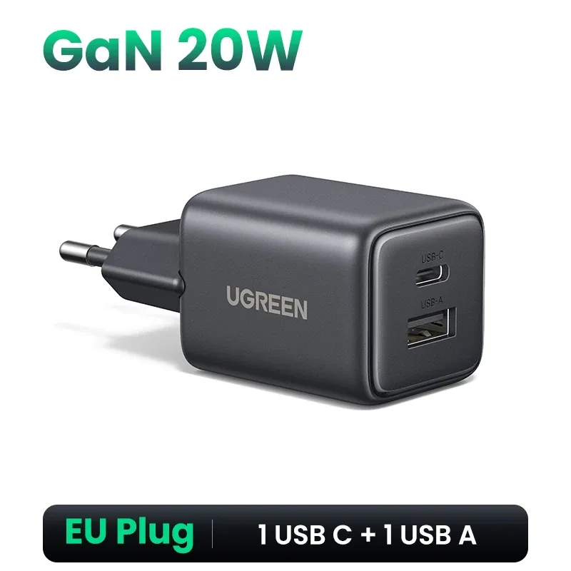 UGREEN Chargeur GaN 45W/30W/25W/20W, PD 3.0, PPS, QC 3.0, USB-C, charge rapide pour iPhone 16, 15, 14 Pro Max, Samsung S25, iPad Air (prise UE) 7