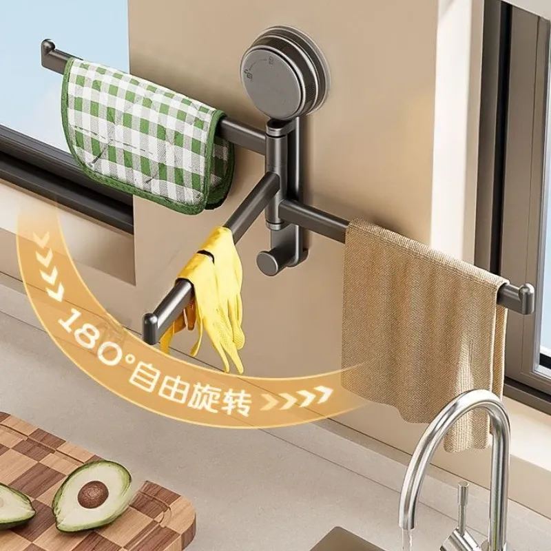 Support de rangement de cuisine à ventouse, porte-torchons mural rotatif multi-tiges, support de séchage compact 5