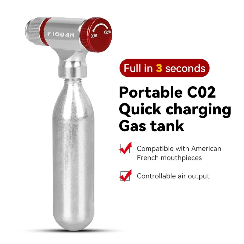 Gonfleur de pneu CO2 pour vélo en alliage d'aluminium, mini pompe à CO2 avec tête de gonflage, accessoire compact pour vélo 3