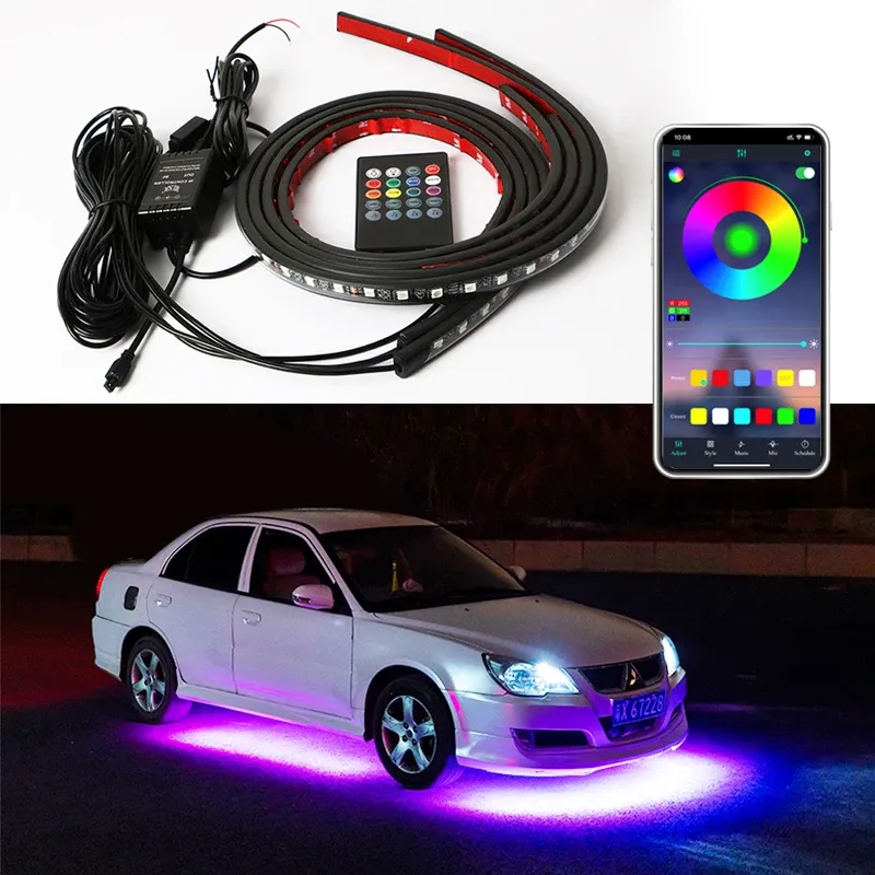 Bande LED RVB flexible pour voiture avec télécommande, éclairage d'ambiance sous caisse