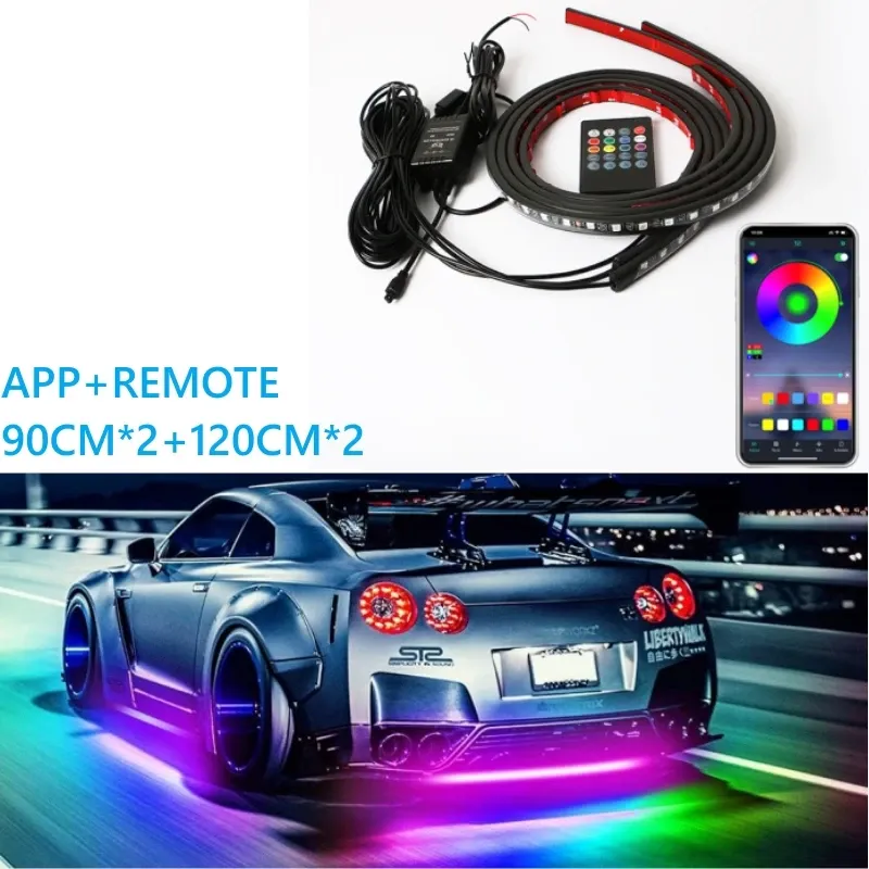 Bande LED RVB flexible pour voiture avec télécommande, éclairage d'ambiance sous caisse 15