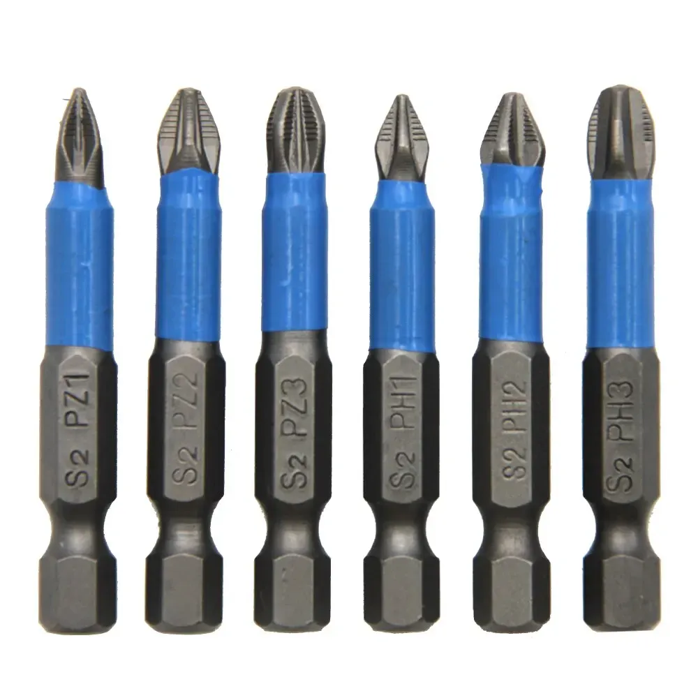6 pièces Ensemble de tournevis électriques hexagonaux antidérapants pour bois, embouts cruciformes PH1, PH2, PH3, PZ1, PZ2, PZ3 7