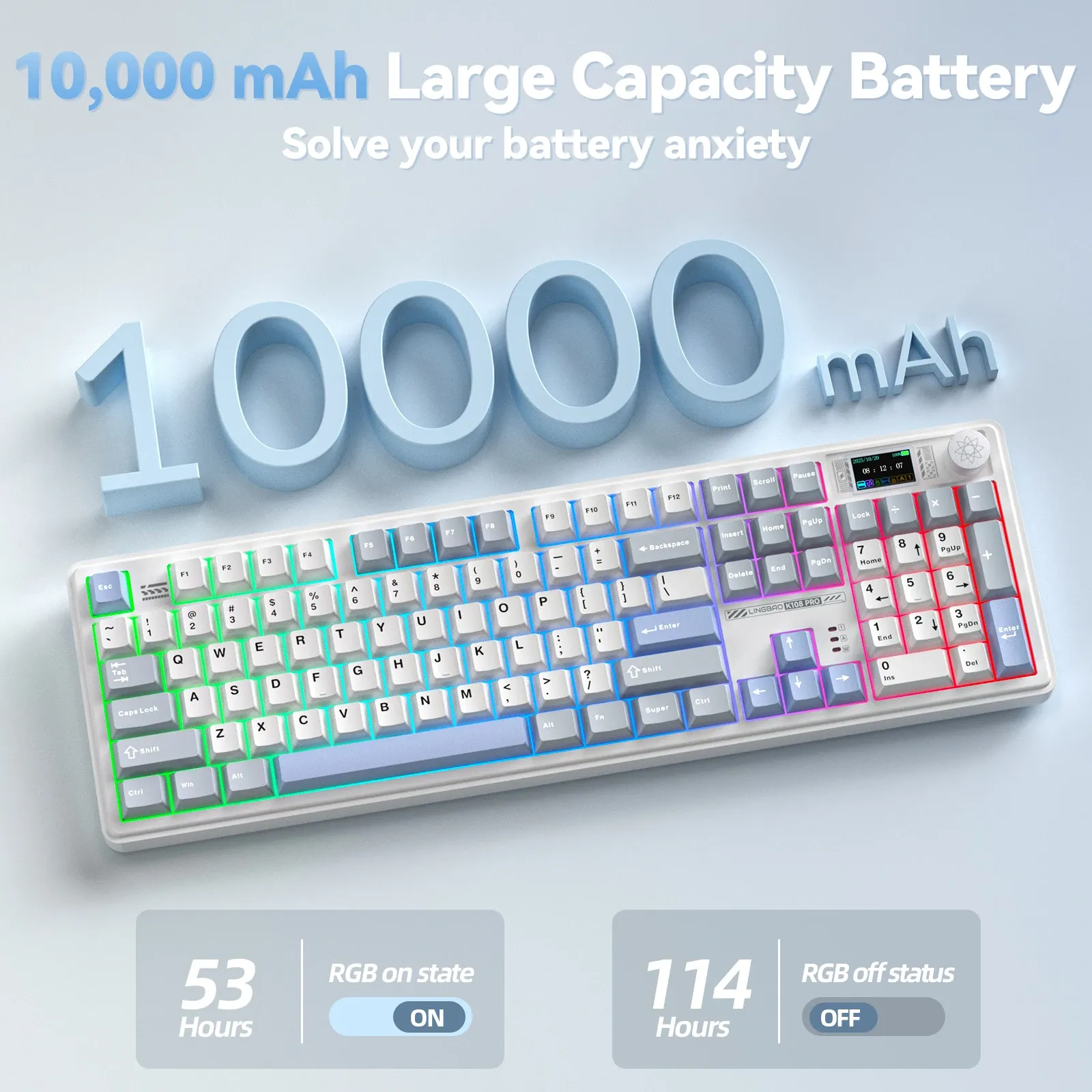 Clavier mécanique Tri-mode LINGBAO K108 Pro, lettres coréennes, couleur Macaron, keycaps PBT, batterie grande capacité 10000 mAh, pour ordinateur et PC 2