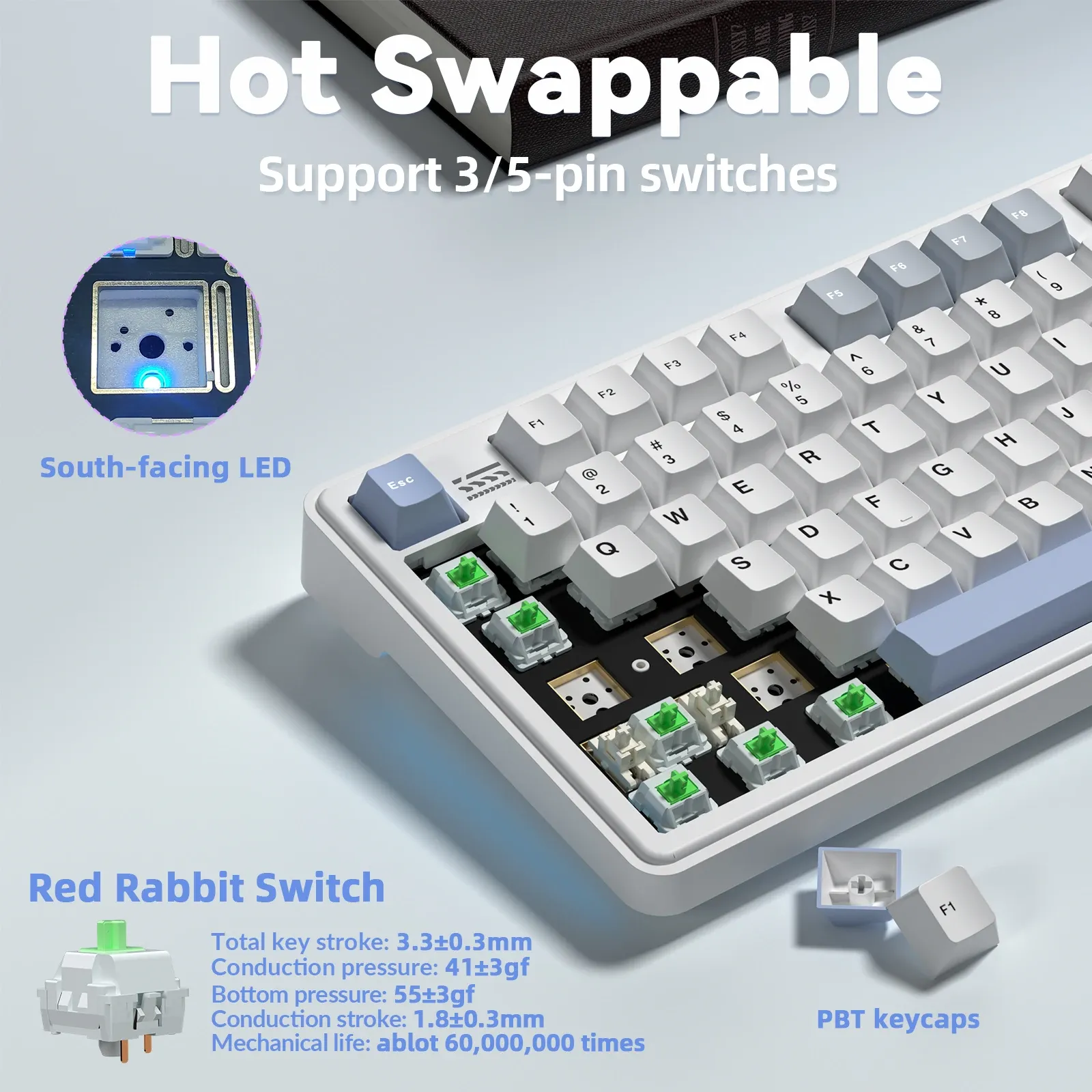 Clavier mécanique Tri-mode LINGBAO K108 Pro, lettres coréennes, couleur Macaron, keycaps PBT, batterie grande capacité 10000 mAh, pour ordinateur et PC 5