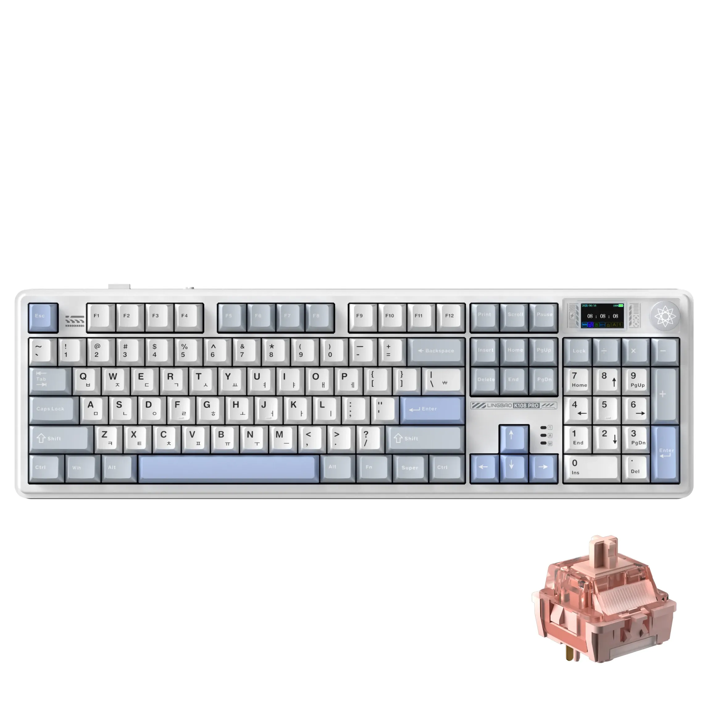 Clavier mécanique Tri-mode LINGBAO K108 Pro, lettres coréennes, couleur Macaron, keycaps PBT, batterie grande capacité 10000 mAh, pour ordinateur et PC 10