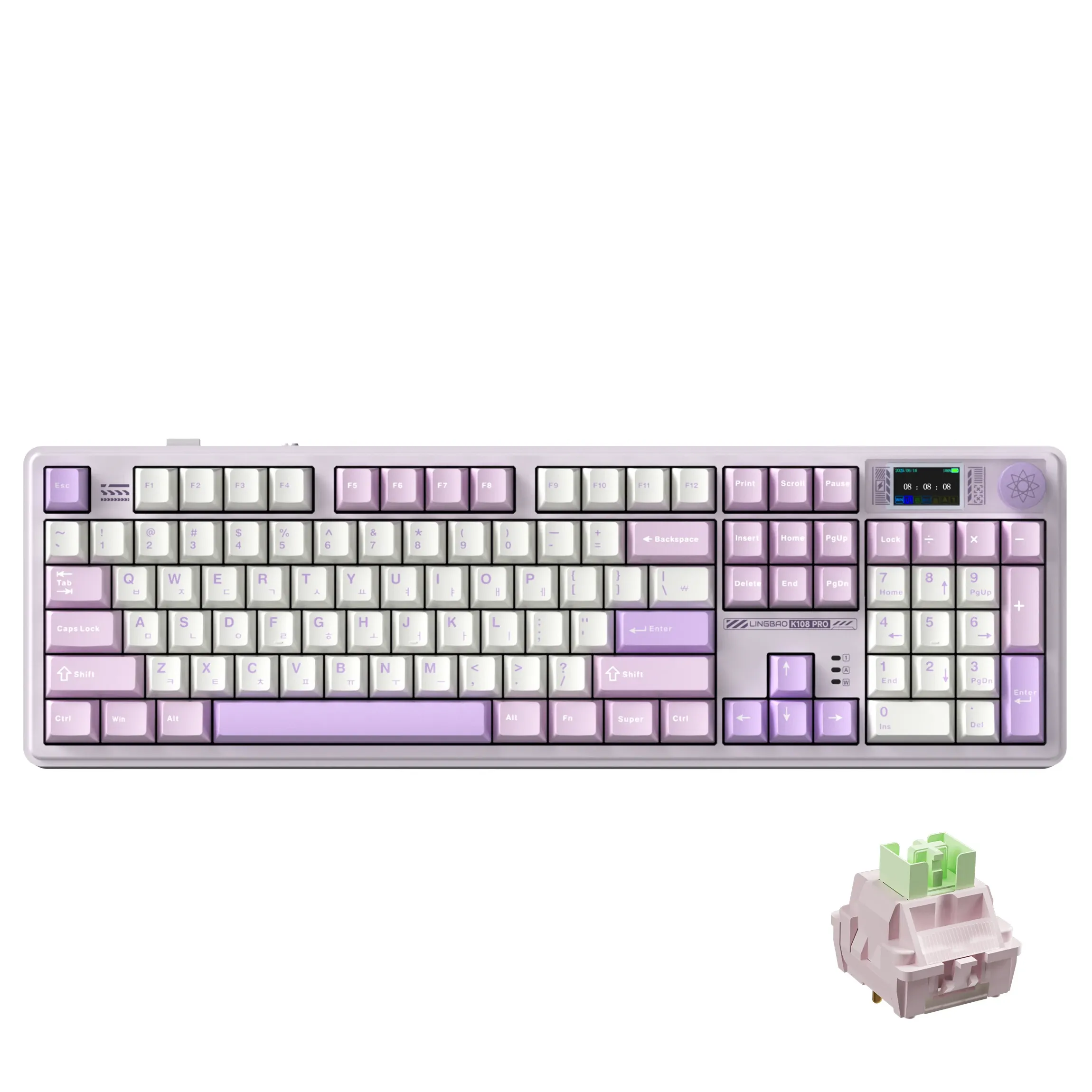 Clavier mécanique Tri-mode LINGBAO K108 Pro, lettres coréennes, couleur Macaron, keycaps PBT, batterie grande capacité 10000 mAh, pour ordinateur et PC 7
