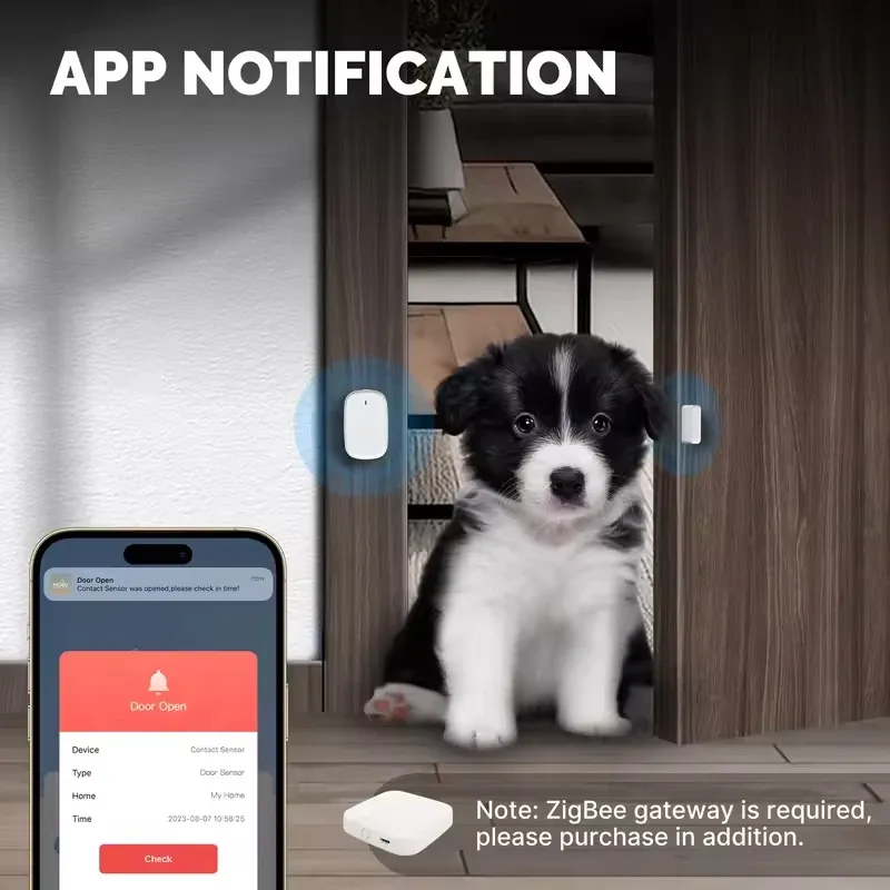 MOES Capteur de porte/fenêtre intelligent ZigBee Tuya, détecteur d'ouverture pour système d'alarme de sécurité domestique, compatible application Smart Life, Alexa et Google Home 4