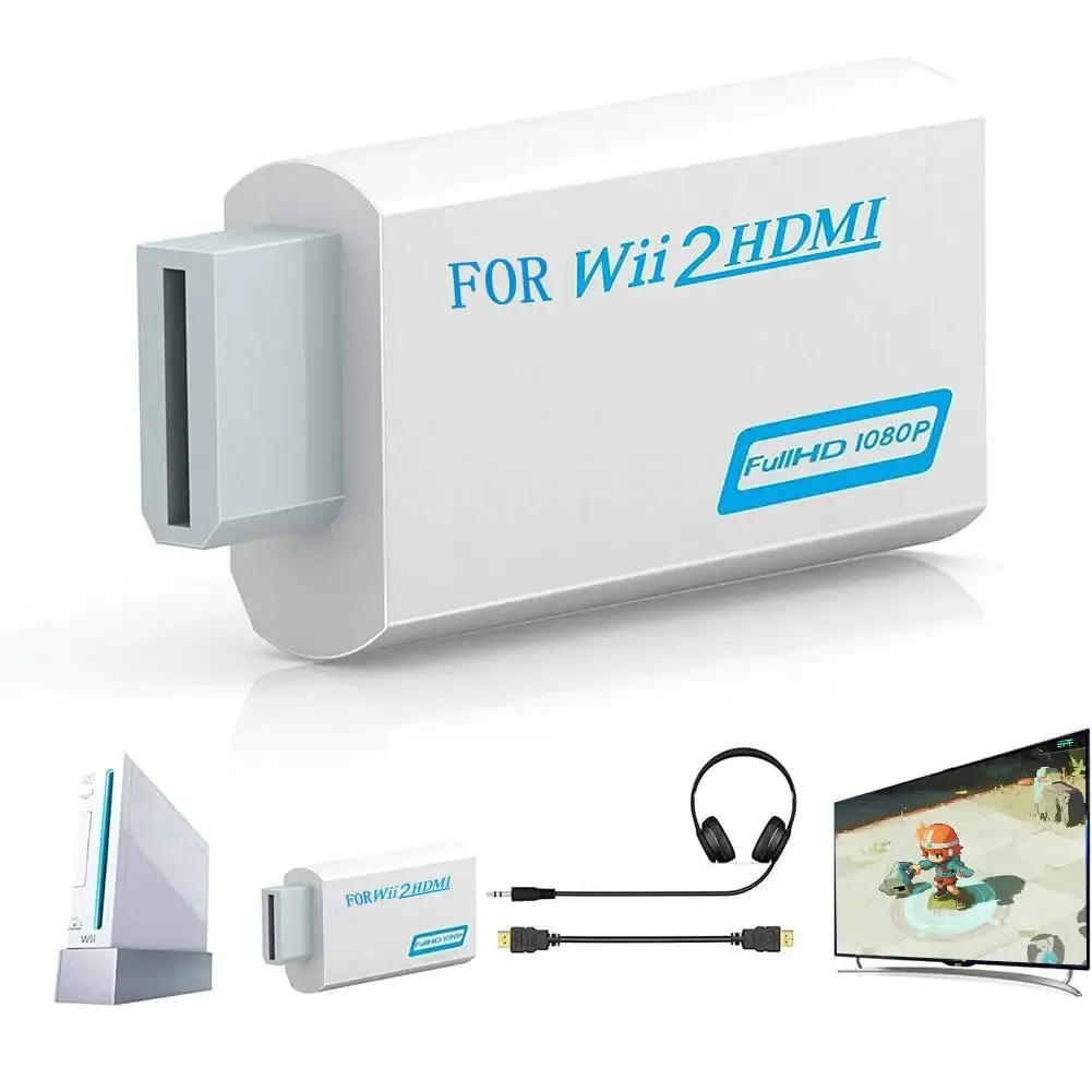 Adaptateur convertisseur Wii vers HDMI avec sortie audio 3.5 mm pour PC, téléviseur HDTV et moniteur, compatible 1080p et 720p