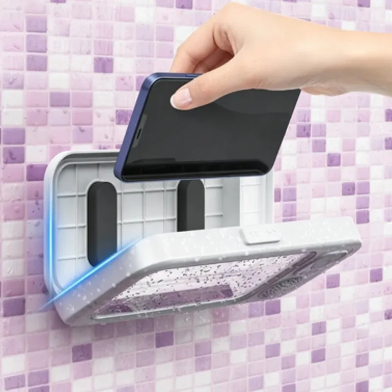 Support de téléphone pour douche avec haut-parleur Bluetooth, rotation à 360°, support mural étanche et anti-buée pour téléphones de 4 à 6,9 pouces 2