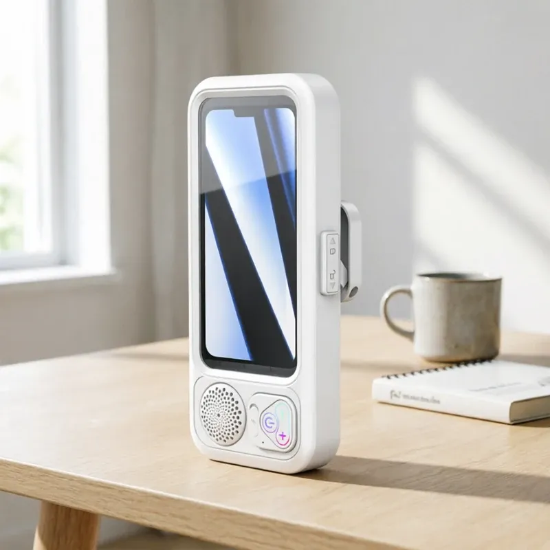 Support de téléphone pour douche avec haut-parleur Bluetooth, rotation à 360°, support mural étanche et anti-buée pour téléphones de 4 à 6,9 pouces 5