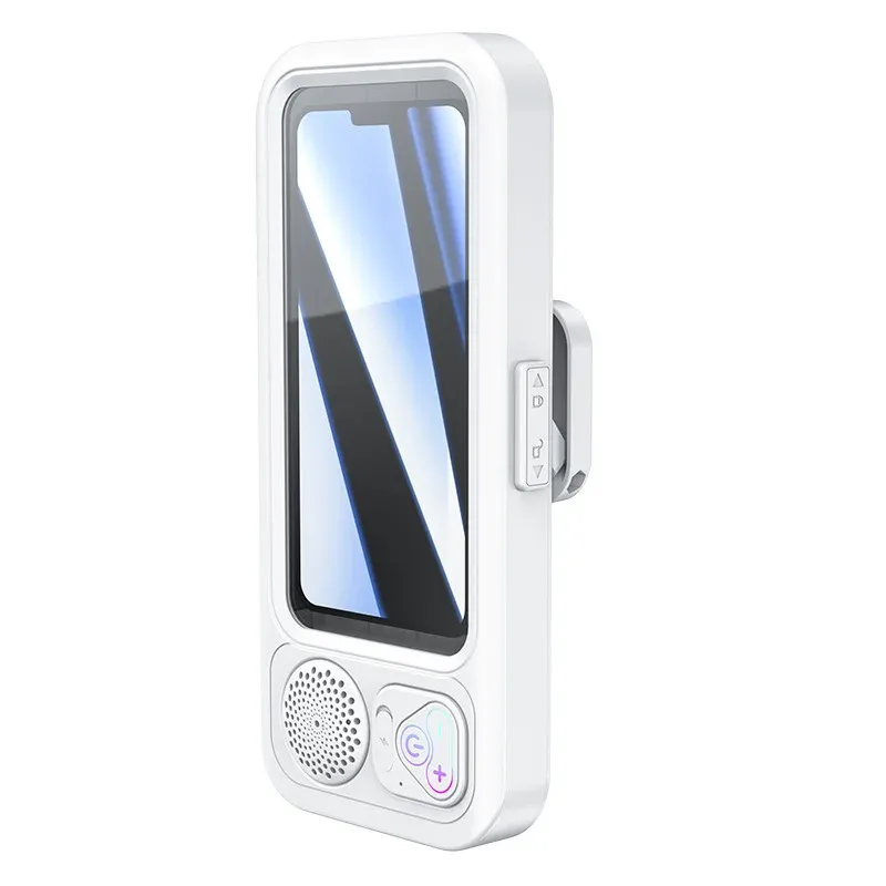 Support de téléphone pour douche avec haut-parleur Bluetooth, rotation à 360°, support mural étanche et anti-buée pour téléphones de 4 à 6,9 pouces 7