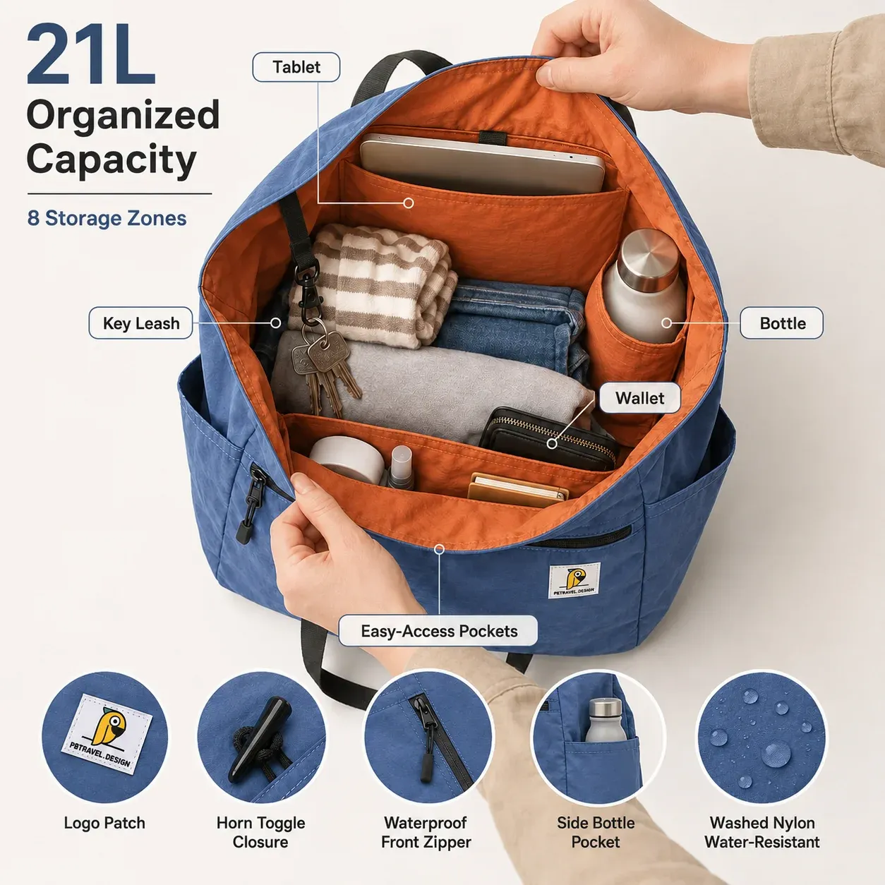 Sac fourre-tout de voyage réversible et pliable en toile, grande capacité, à bandoulière, mixte 3